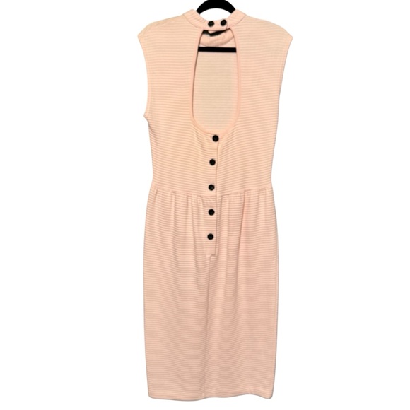 OUTLANDER Ribbed Pale Pink High Neck Sleeveless Midi Length Back Cutout Dress - Picture 4 of 8
